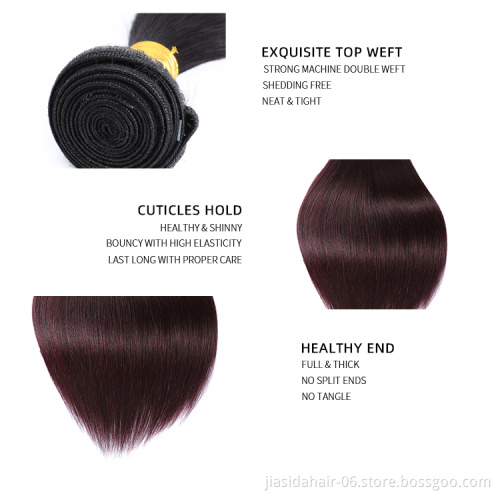 Free Sample 99J Straight hair bundles with closure Cuticle Aligned Virgin Brazilian double drawn 100% human hair bundles